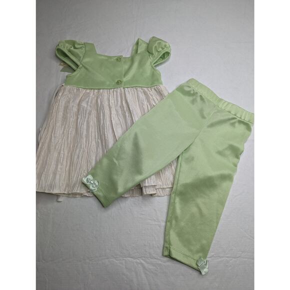 Vintage 1990s Rare Editions Baby Girls Sz 18M Dress Legging Set Green Ivory - Picture 4 of 4